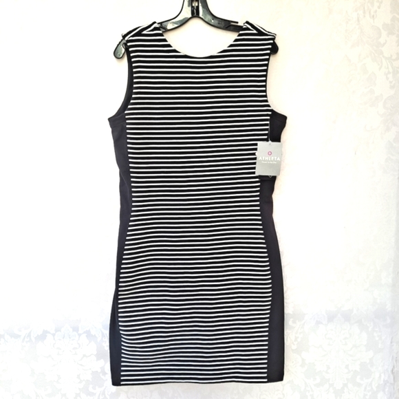 Athleta Mala Black White Scoop Back Sleeveless Tank Dress szL - Picture 2 of 10